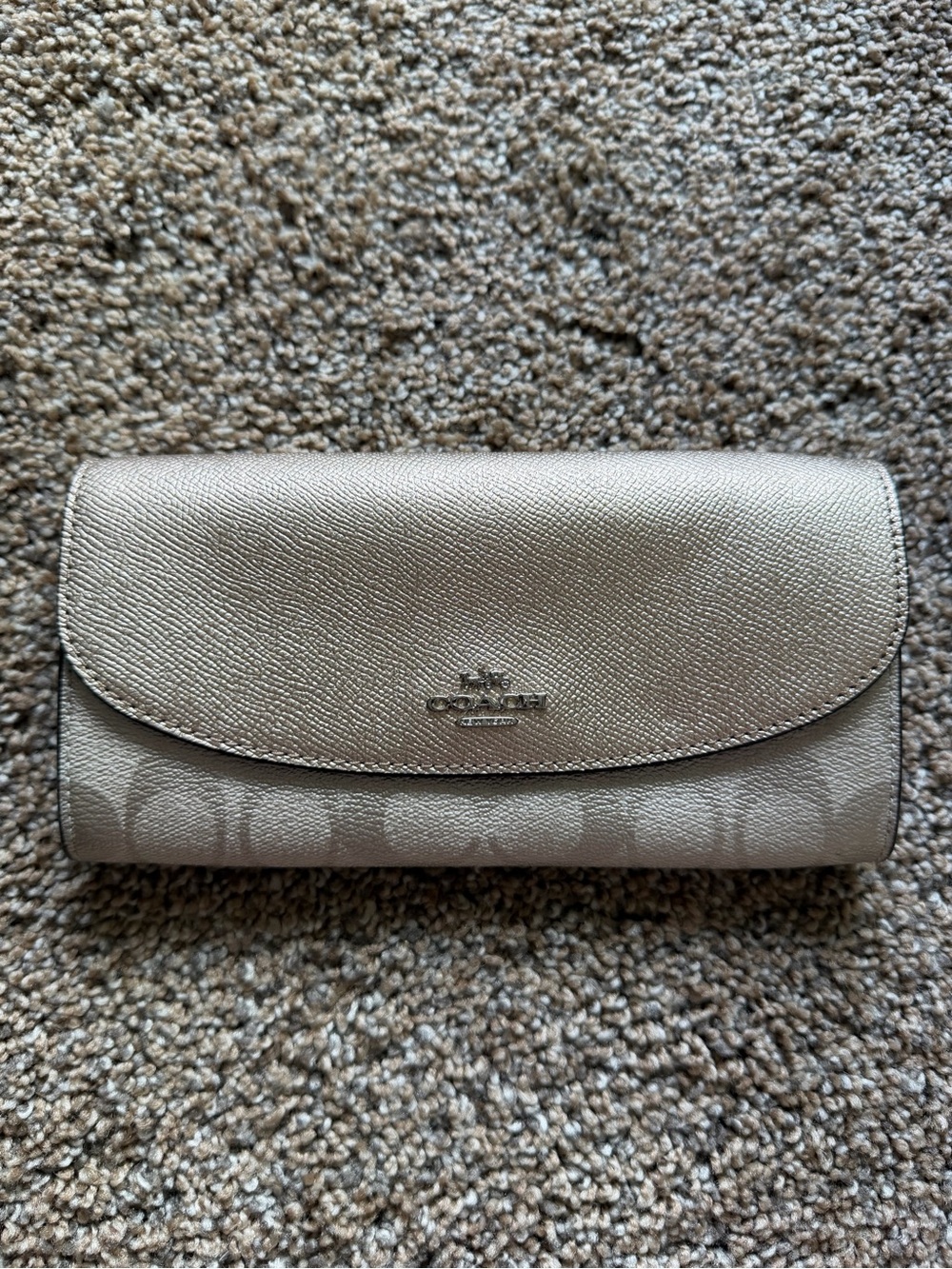 COACH Slim Metallic Envelope Wallet in Champagne Gold & Signature C Print